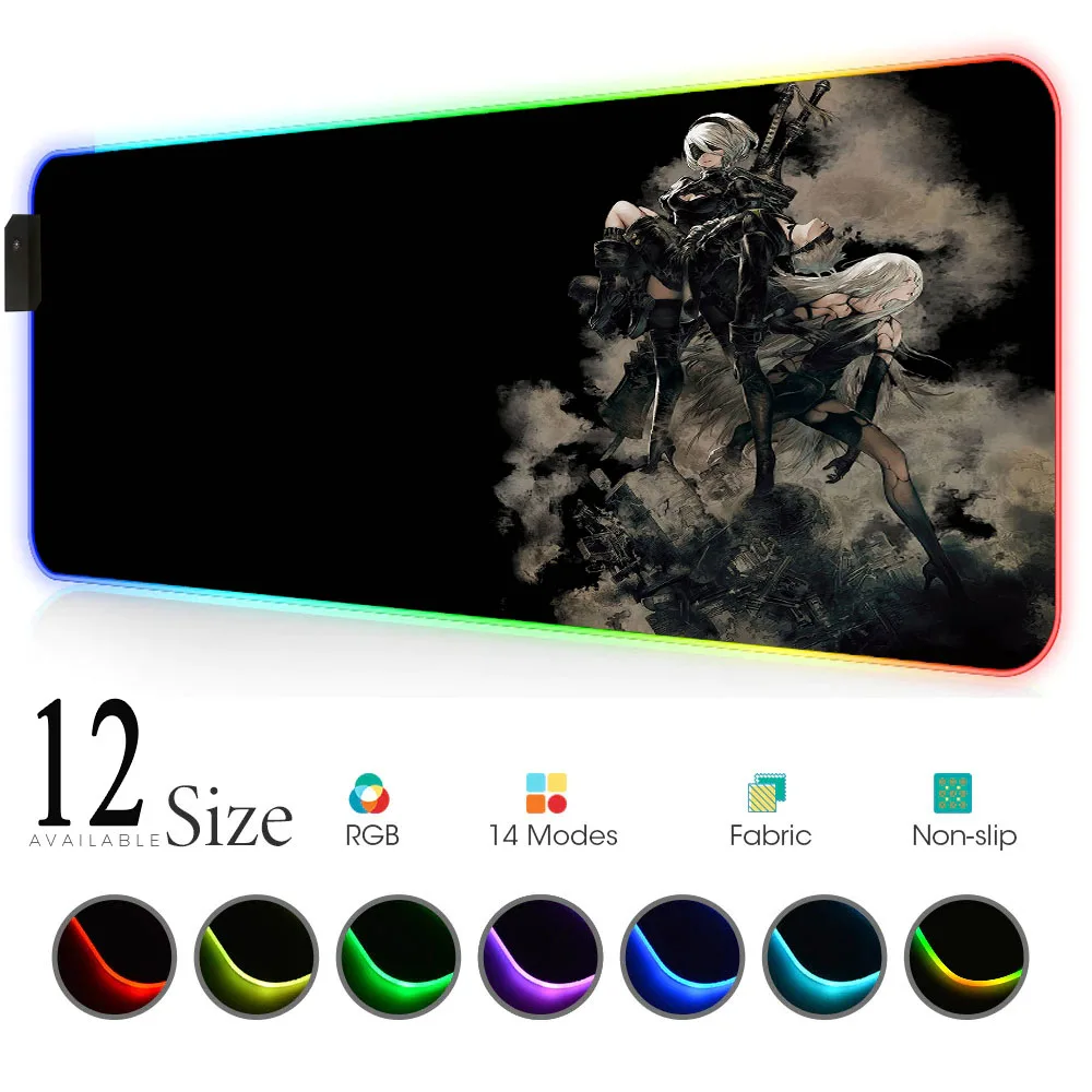 

Nier Automata Mousepad Anime Rgb Mouse Pad Led Carpet Mouse Xxl Laptop Gaming Setup Play Mats Backlit Mat for Computer Go Game