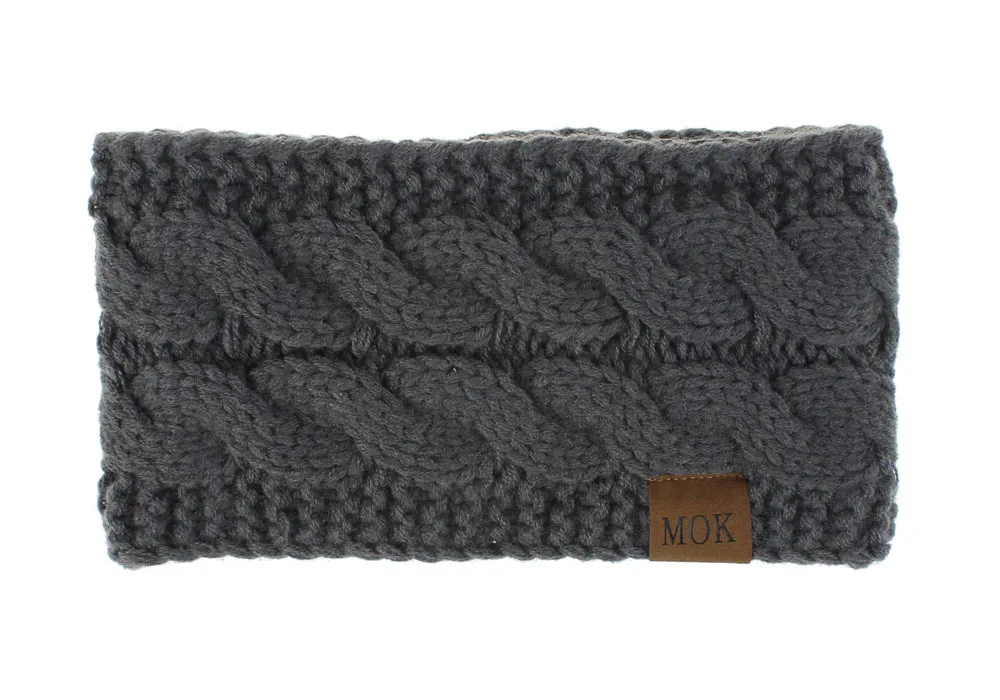 5 Dark grey MOK Широкая вязанная шерстяная повязка на голову, зимняя теплая Ушная повязка для женщин, вязаные крючком аксессуары для волос в виде тюрбана, повязка на голову для девушек, головные уборы, теплые ушные вкладыши WH110D - Цвет: 5 Dark grey MOK