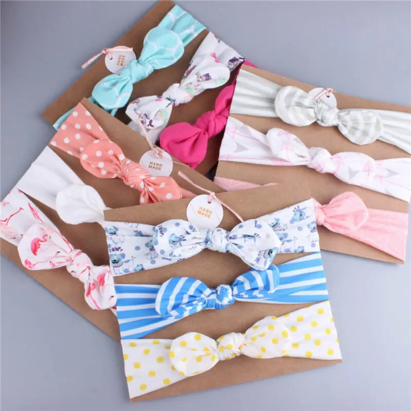 3Pcs Cute Baby Headband Rabbit Ear Neonata Bow Flower Elastic Haarband Girls Headbands Children Turban Hair Accessories Set | Детская