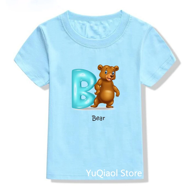 Ropa de alta calidad para beb&eacute;s y ni&ntilde;os, camisetas de verano con estampado de dibujos animados de animales, letras del alfabeto, divertidas, Top-3