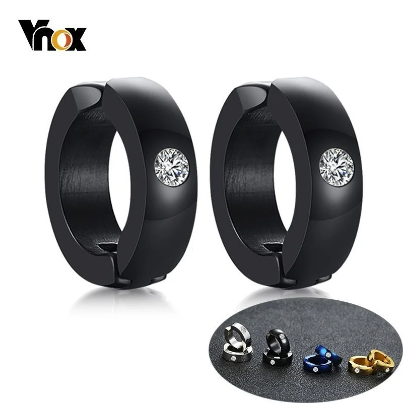 

Vnox Small Hoop Earrings for Women Men Stainless Steel Circle with AAA CZ Stone Punk Boy Jewelry Brincos Clip/Pin for Options