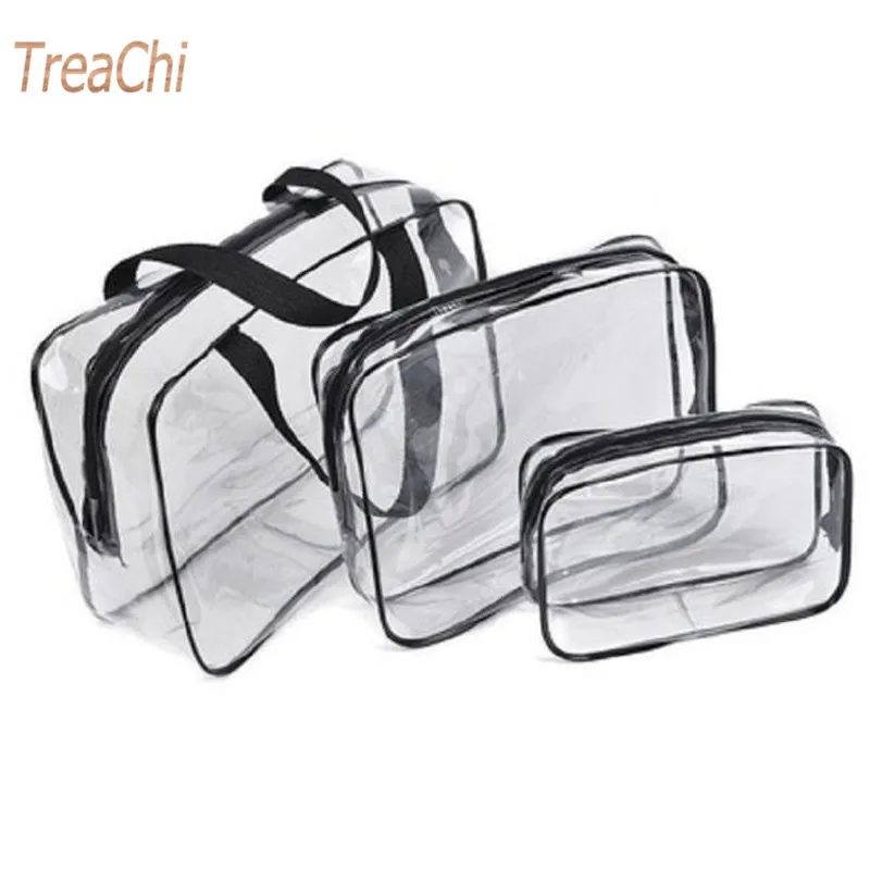 Многофункциональная сумка для хранения из ПВХ прозрачная макияжа набор трех