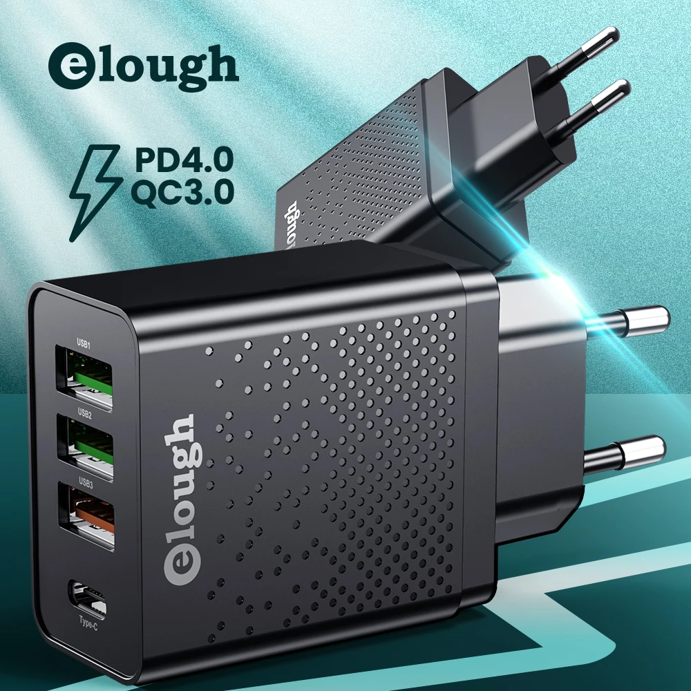 

Elough PD 4.0 QC 3.0 USB Type-C Safe Charger 4 Ports 20W Wall Charging For iPhone Huawei Samsung Charger 3X Faster Quick Charger