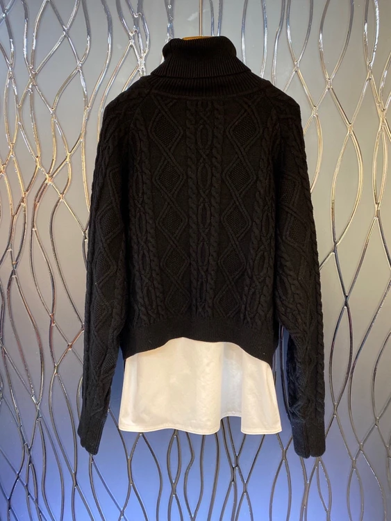 

2020 autumn and winter new women's high collar irregular loose long-sleeved sweater + shirt two-piece 1111