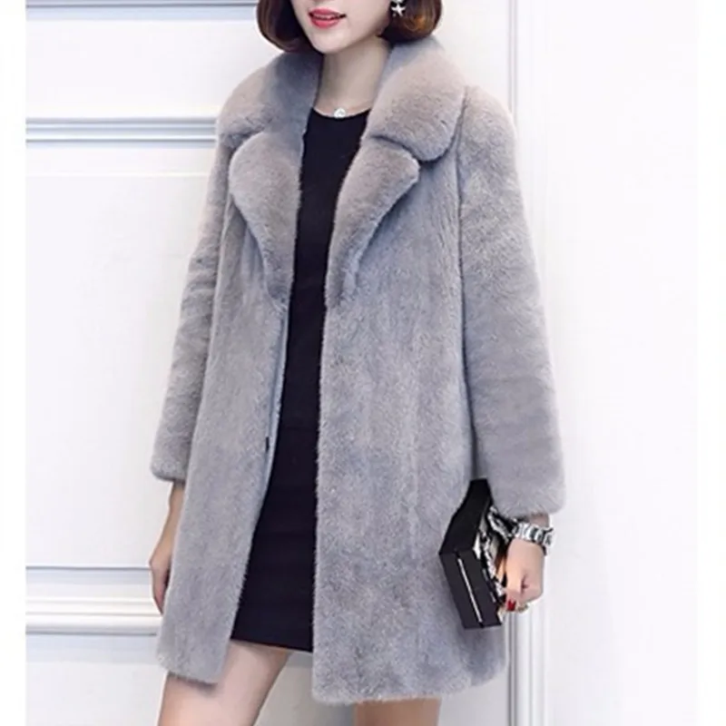 Autumn And Winter Fur Coat Women 2021 New Mid-length Thick Warm Mink Suit Temperament Ladies Jacket Faux Fur Thick Warm Slim