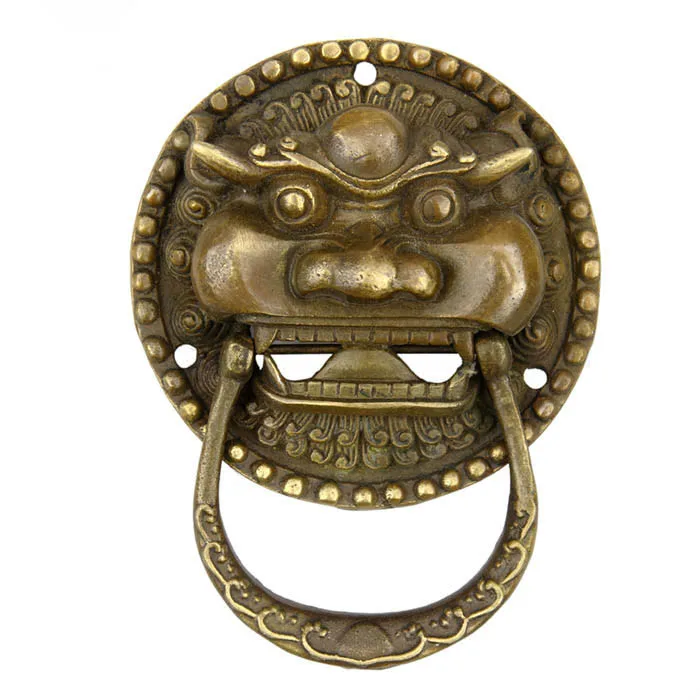 Латунь античная бронза резьба голова льва молоток зверь ручка китайская Чистая