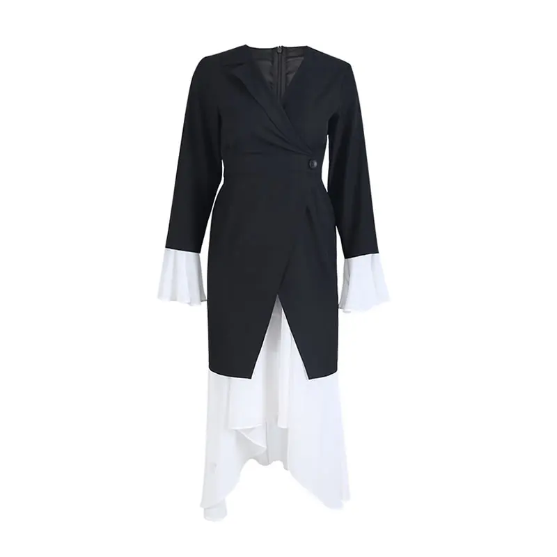 Женское платье с длинным рукавом XITAO корейское асимметричное v-образным вырезом