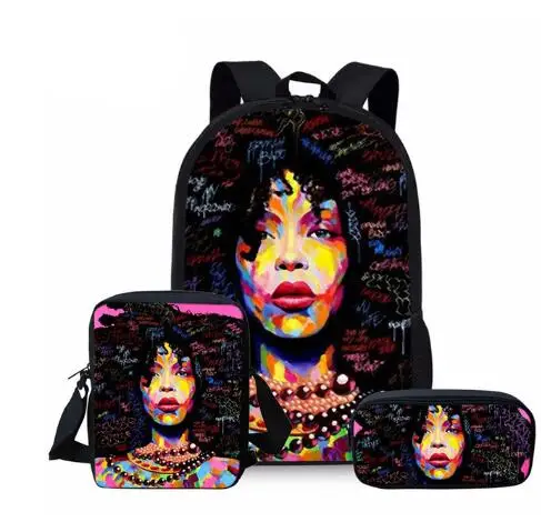 Детские школьные сумки черного цвета с принтом в африканском стиле для девочек 3