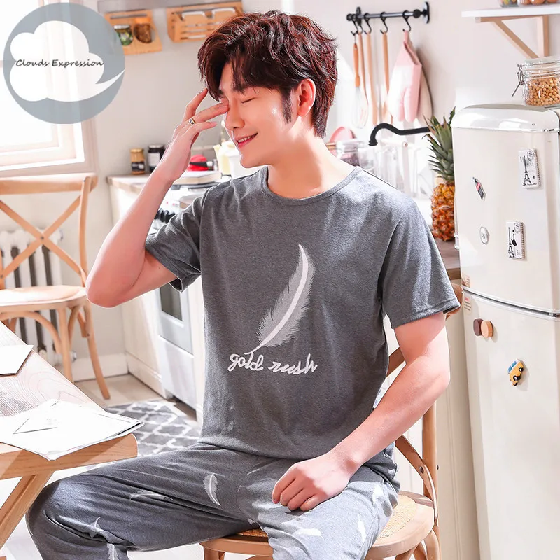 Мужская Хлопковая пижама комплект для пар повседневная одежда сна мужская
