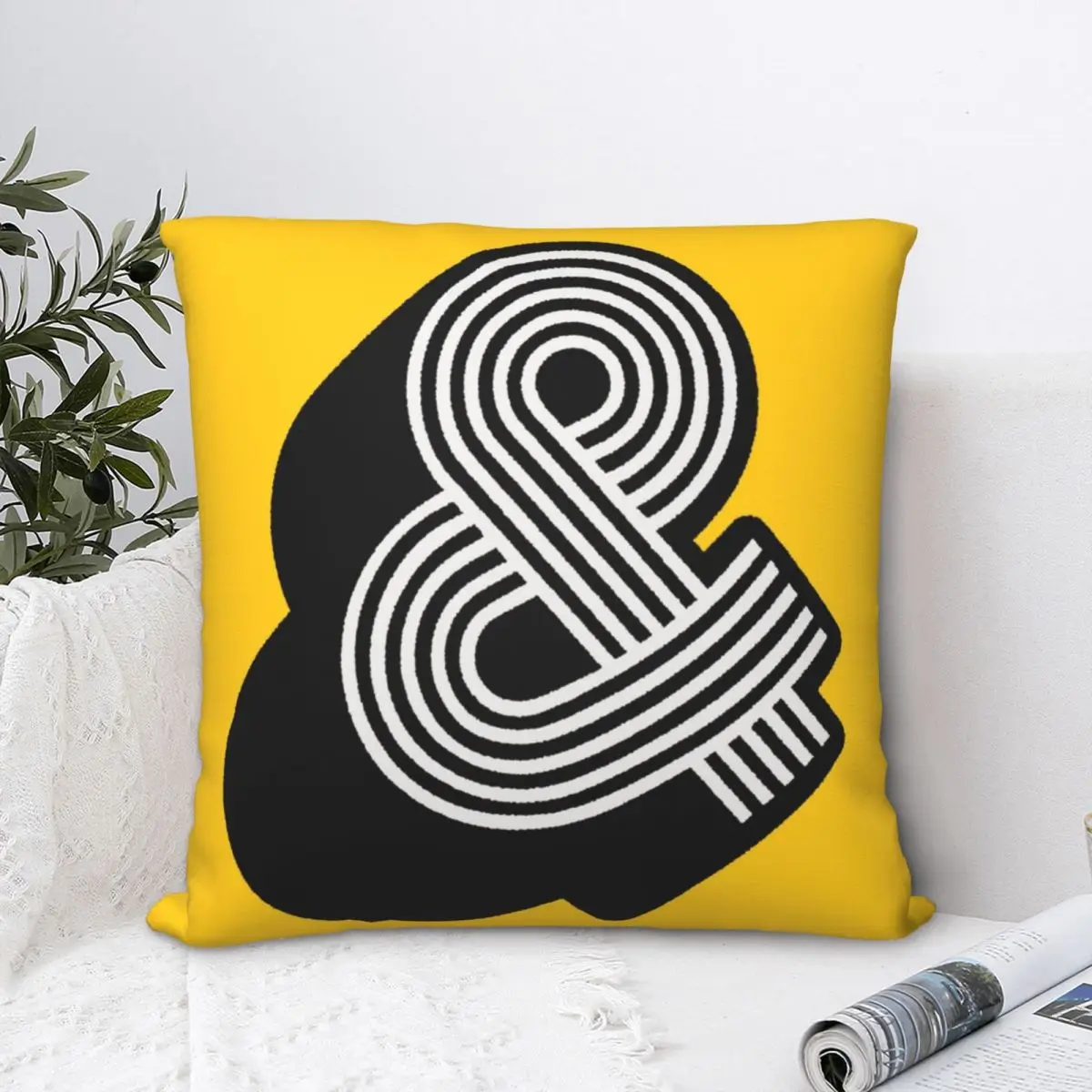

Желто-черная квадратная наволочка Ampersand, креативная Декоративная Наволочка на молнии для дома, из полиэстера, автомобиля, в скандинавском стиле, 45*45 см