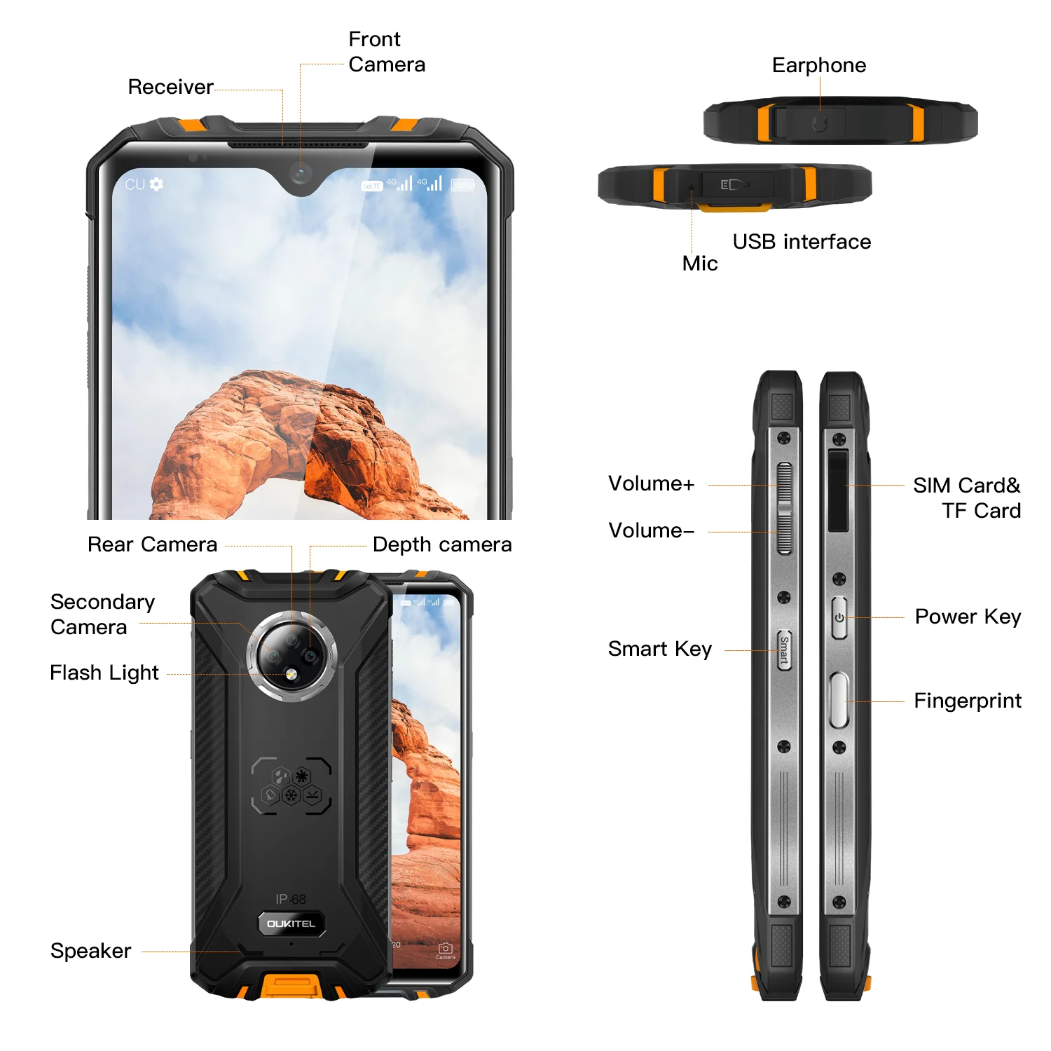 Смартфон OUKITEL WP8 Pro NFC Android 10 IP68 6 49 дюйма 4 + 64 ГБ 5000 мА · ч тройная камера 16