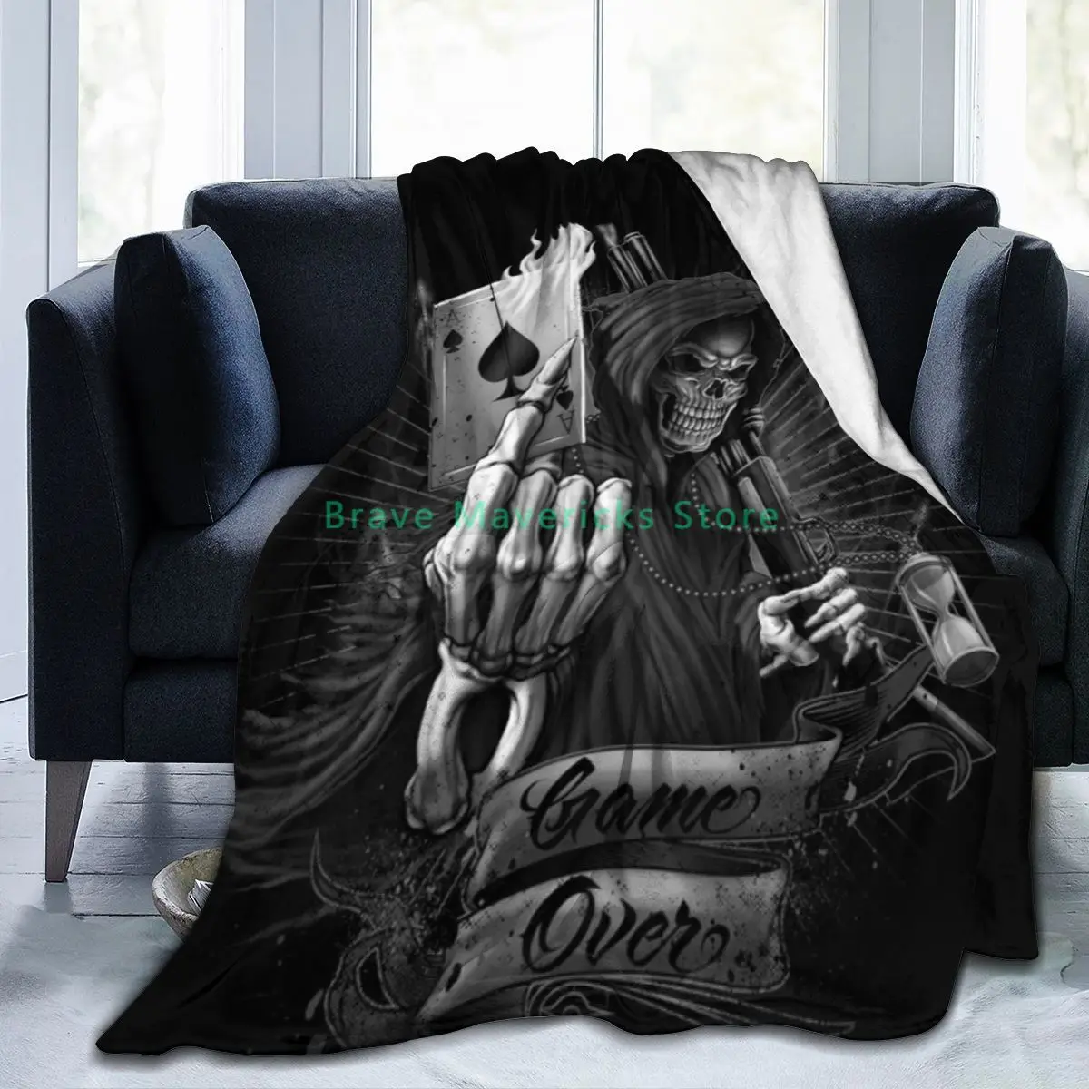 

1-Skull Skeleton funny 3DPersonality Printed Flannel Blanket Sheet Bedding Soft Blanket Bed Cover GUN Textile Decoration