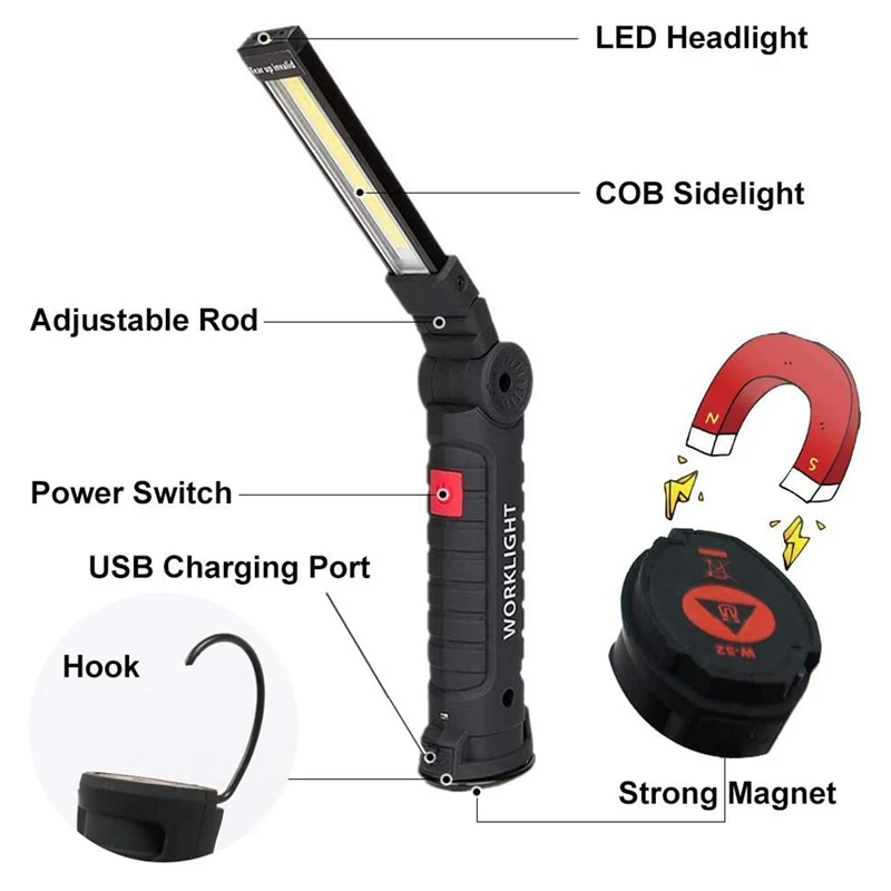 

2 Pcs LED Work Light & 5 Pcs 3/8 Inch(10Mm) Square Socket Adapter Bit Set