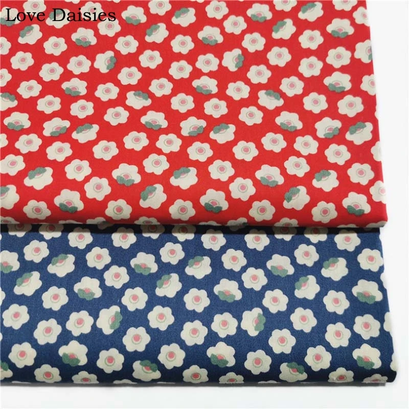 

100% Cotton Twill RED BLUE Small White Pink Flower Floral Fabric For Bedding Sheet Doll Apparel Dress Quilt Craft