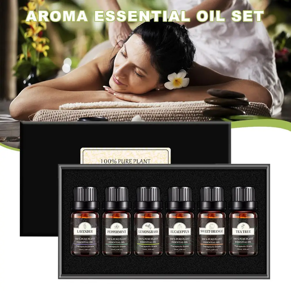 

Pure Essential Oils 6pcs Gift Set Natural Plant Aroma Essential Oil Diffuser Eucalyptus, Lavender Mint Lemongrass Tea Tree Oil