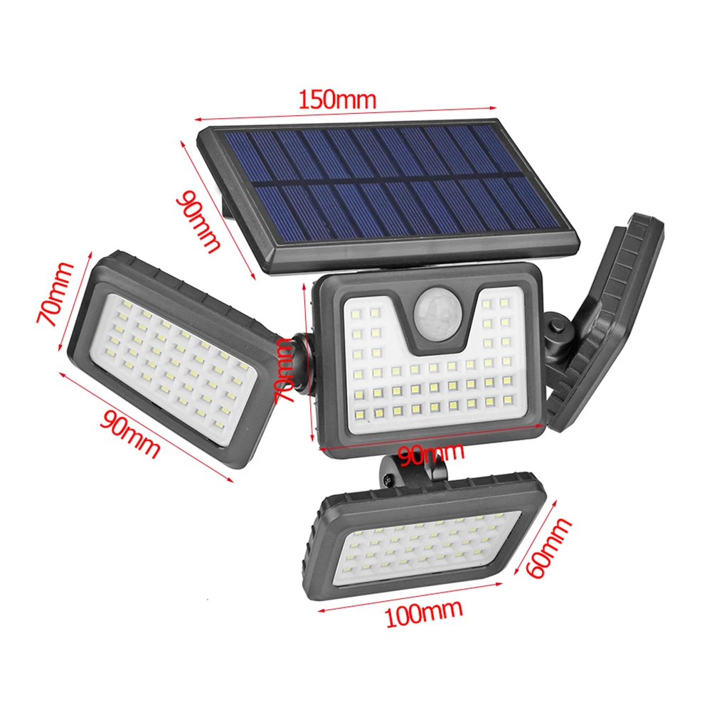 

141 LED Solar Wall Light with 2400mAH 18650 Lithium Battery IP65 Waterproof Four-Sided Solar Yard Lights for Garden Porch Street