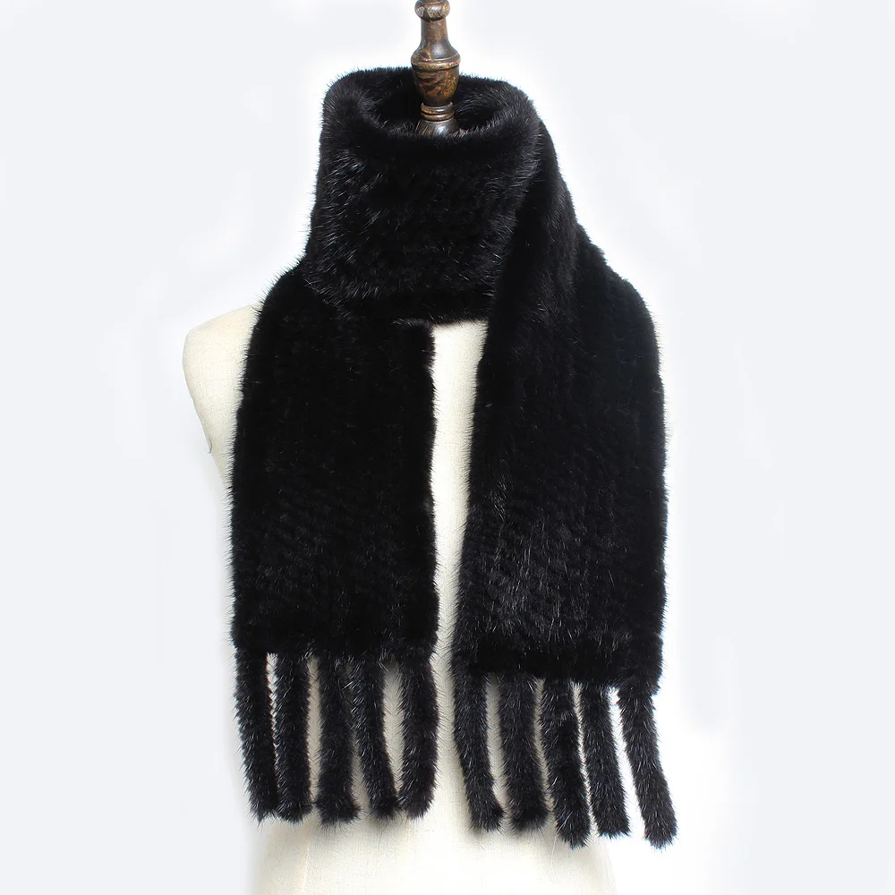 Женский шарф из 100% натурального меха норки длинный натуральный мех ручная вязка |