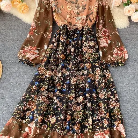 

BOHO INSPIRED floral spliced long boho dress 2020 Spring summer dress V-neck buttons chiffon dress women casual dress vestidos