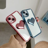 greenstraw electroplated plating tpu clear case for iphone 13 12 pro max 11 glossy 3d cute love heart armor soft back cover