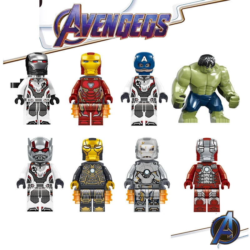 8PCS Marvel Мстители 4 эндшпиль конечная квинджет Строительные блоки Кирпич танос энергия камни перчатки Фигурки игрушки Железный человек - Цвет: 8PCS