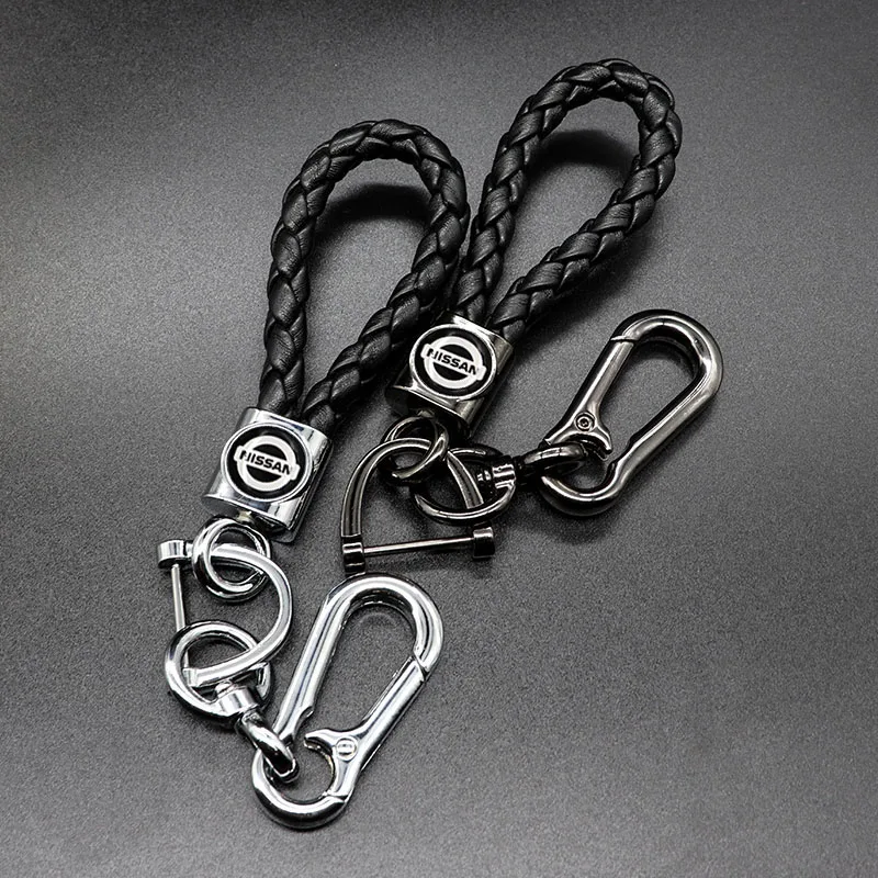 

Auto parts Metal 360 Degree Rotating Key Chain 3D business leather braided rope keychain for NISSAN-logo