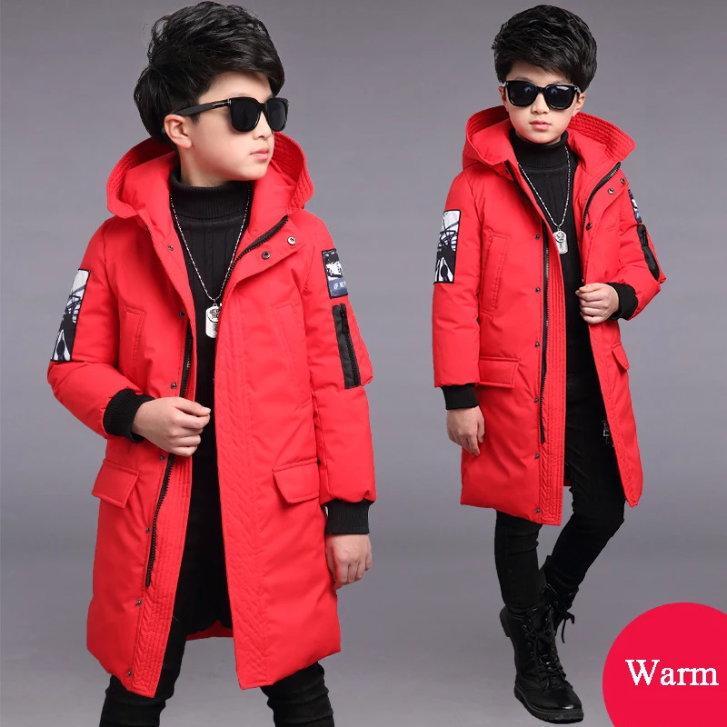 

Boys Winter Coat 5-14 Years Children's Parka Hooded Cotton Coat For Boys Teenager Long Clothing Kids Snowsuit TZ631
