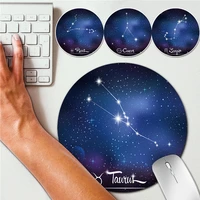round shape office mouse pad for laptop macbook air pro 22x22 cm mat pad 12 constellations pu leather waterproof cup mats desk