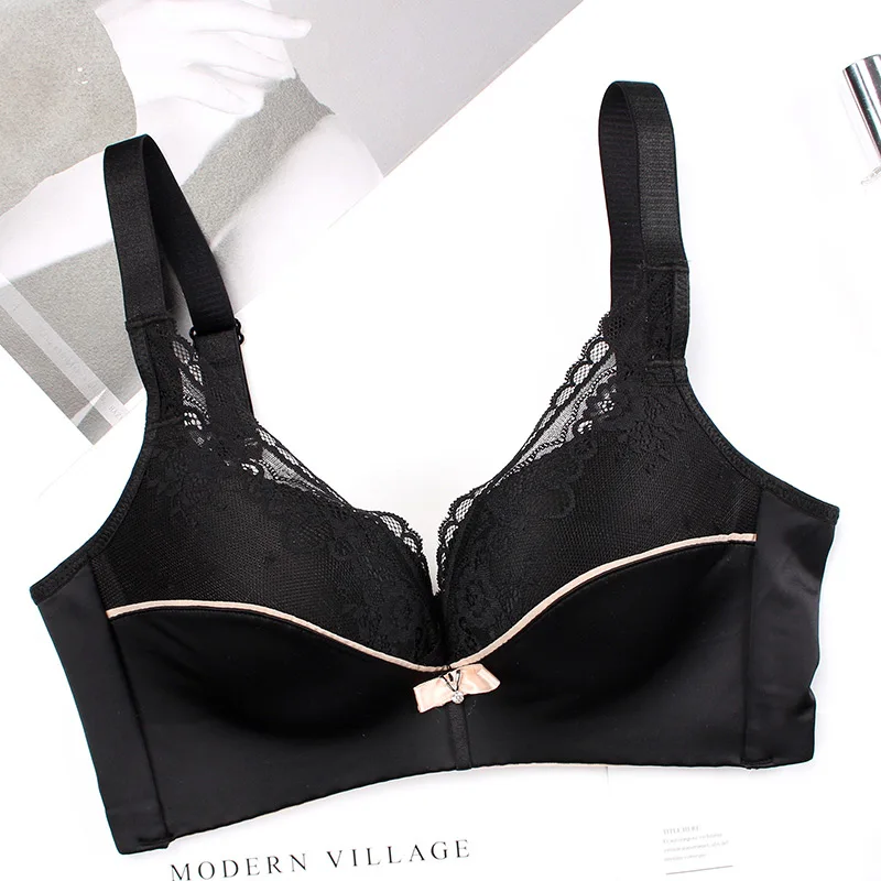 Black bra Meizimei, кружевной deepV сексуальный бюстгальтер без косточек, комплект нижнего белья пуш-ап для женщин, маленький размер, бюстгальтер для девушек, тонкие трусики, бюстгальтер для девочек, ABC cup - Цвет: Black bra