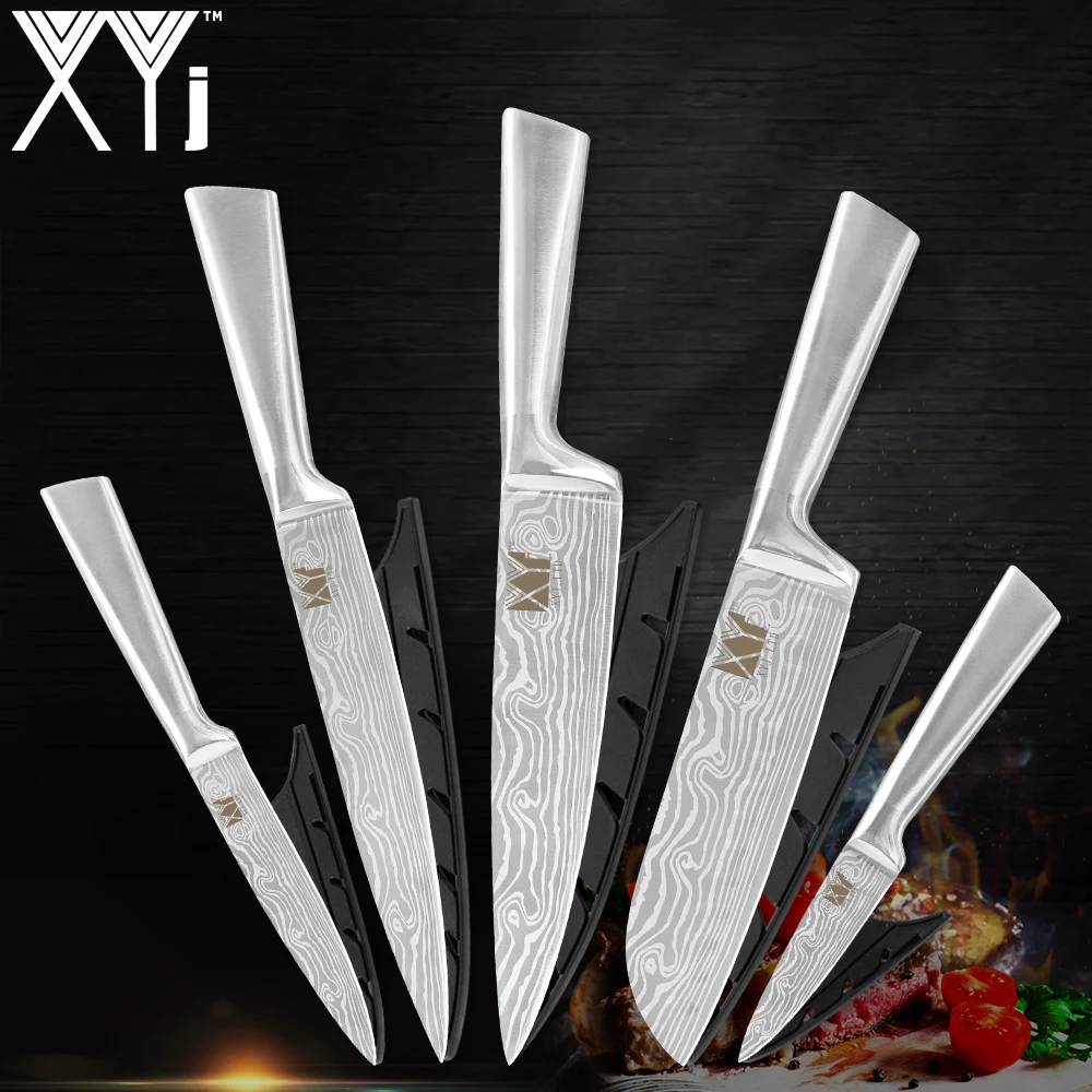 XYj 5 шт. набор ножей из нержавеющей стали 2 стиля лазерных дамасских вен кухонный