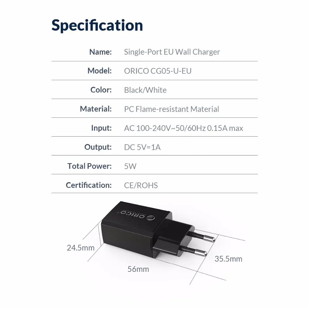 ORICO мини USB зарядное устройство 5 Вт/10 Вт дорожное настенное зарядное устройство адаптер смарт-зарядное устройство для мобильного телефона для iPhone samsung Xiaomi iPad планшет