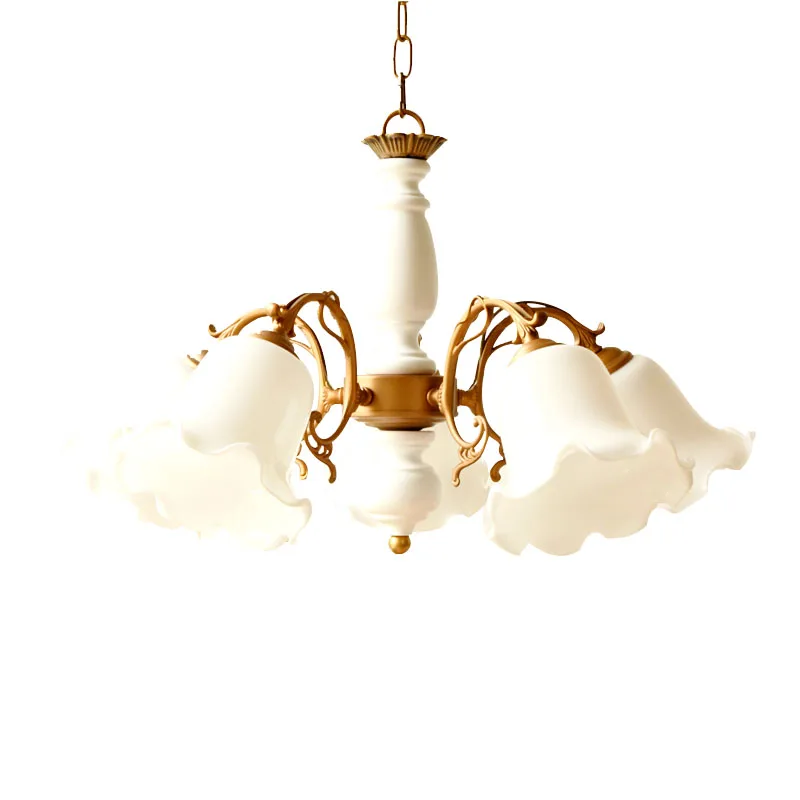 Белая стеклянная люстра с абажуром для спальни светодиодная европейская