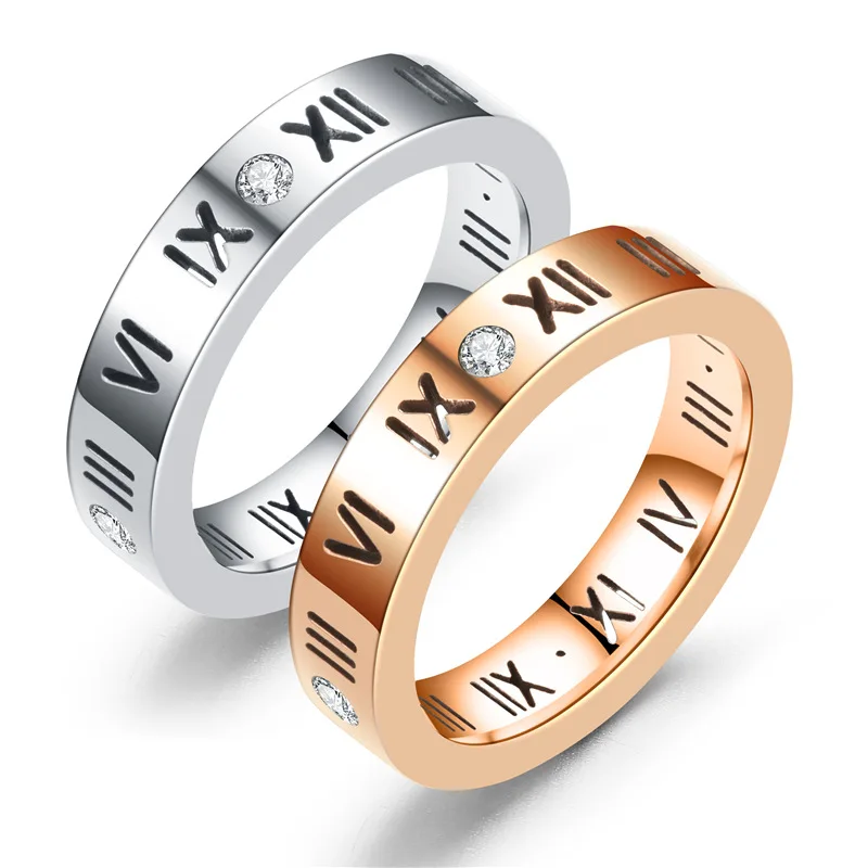 

AsJerlya New 4mm Hollow Roman Numerals Ring With Zircon Stainless Steel Wedding Bands Punk Rings For Men Women Ring Jewelry