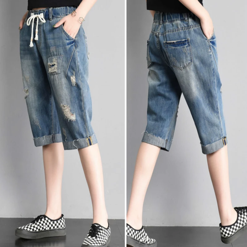 Женские летние рваные джинсы с дырками короткие брюки женские повседневные