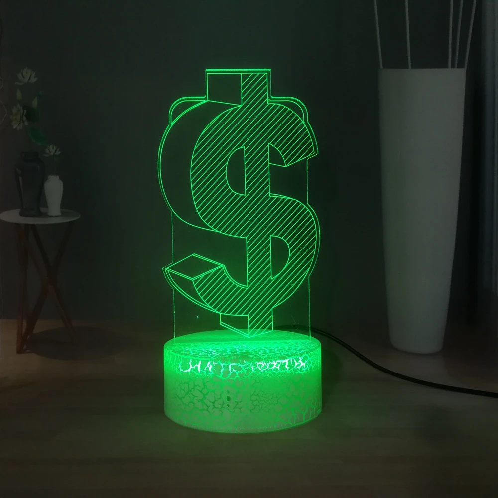 Креативная валюта USD 3D визуальный настольная лампа доллар светодиодный ночной