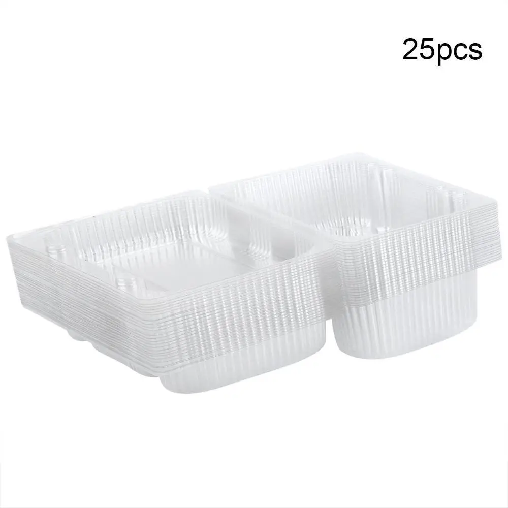 25 Pcs Disposable Plastic Hinged Loaf Container Food Fruit Storage Box Cosmetic Children Kids School Office Portable Bento Box