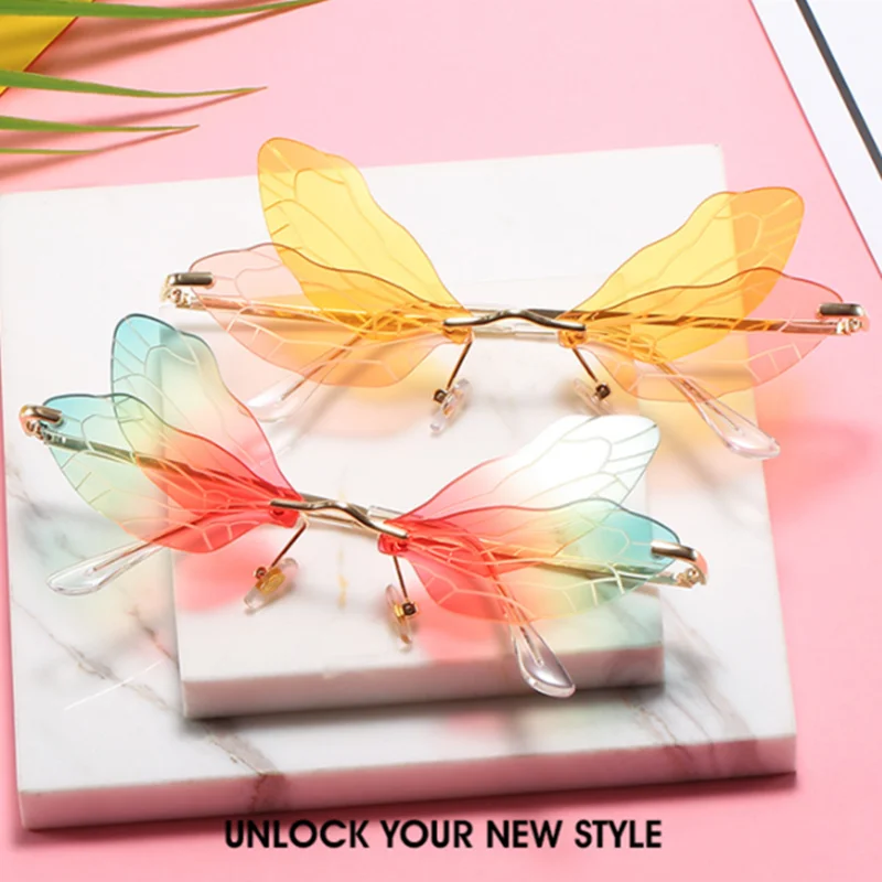 Модные солнцезащитные очки без оправы для женщин винтажные стрекозы стимпанк