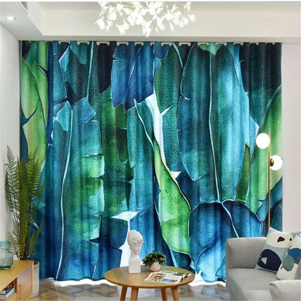 

Пользовательские шторы небольшой свежий зеленый картина маслом банан шторы с листьями гостиная спальня затенение ткань