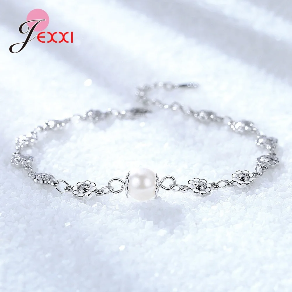 Регулируемый элегантный цельный браслет из серебра 925 пробы с цветами сливы и