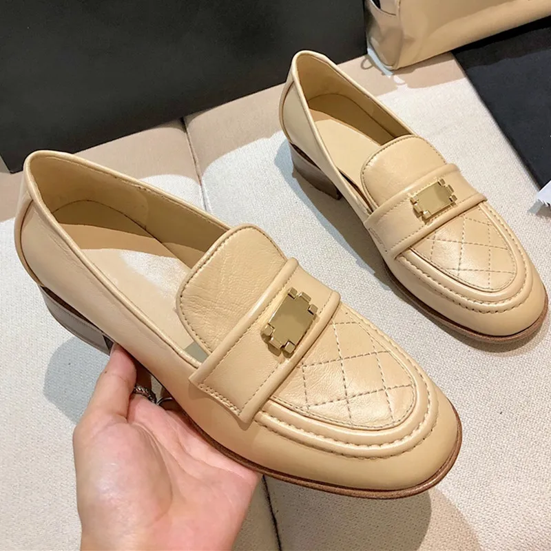 

Prowow Metal decorate Woman Shoes Solid Casual Shoes Autumn Shoes Women Slip On Shoes Round Toe Square Heels Shoes