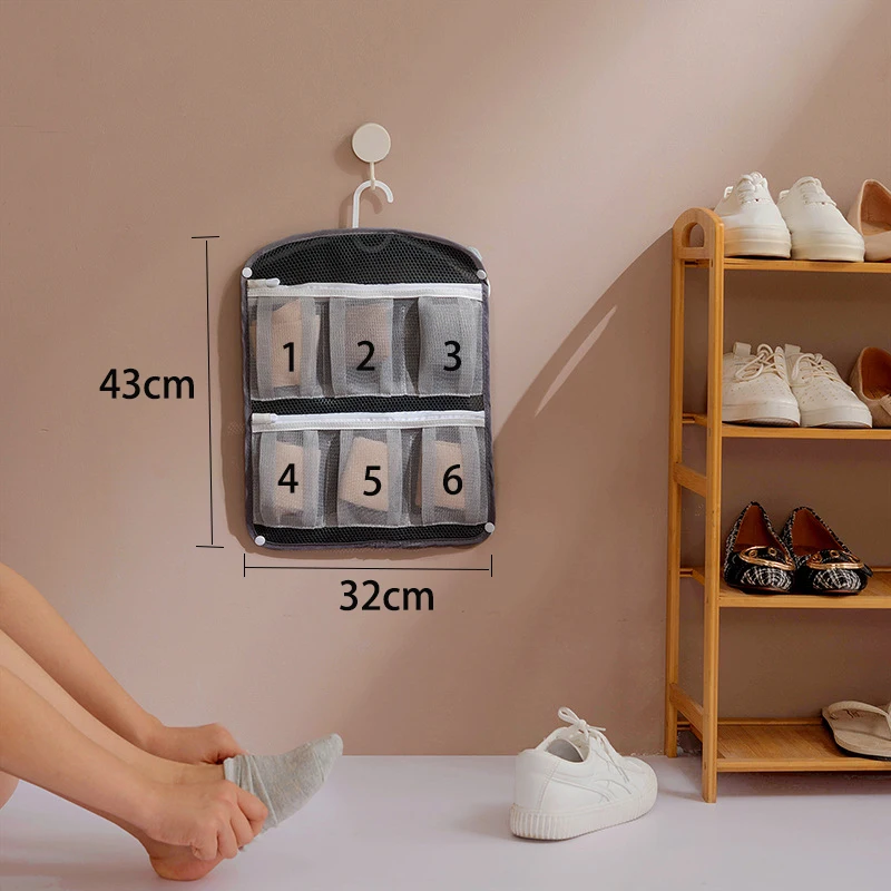 Нижнее белье носок органайзер для хранения подвесной мешок 6 сетчатых карманов
