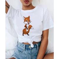 cute fox cartoon printed ladies t shirt o neck harajuku graphic t shirt short sleeve summer tshirt short sleeves streetclothing