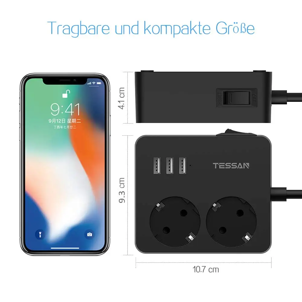 

Tessan Eu Power Strip With Switch 3 USB Ports 2 AC Outlets 1.5M/5ft Extension Cord Electrical Sockets Plug for Home Or Office