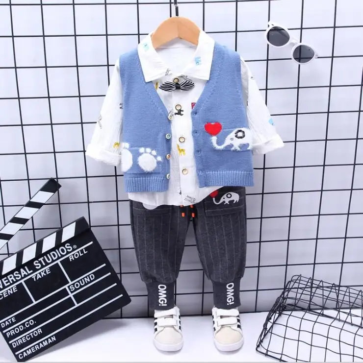 

Новинка, модная детская зимняя одежда для маленьких девочек и мальчиков, хлопковый жилет с мультяшным Кроликом, топ и брюки, комплект из 3 пр...