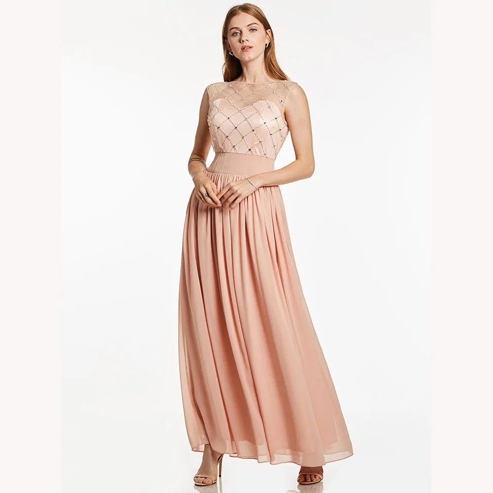 Dressv жемчужно розовое длинное вечернее платье с глубоким вырезом недорогое без