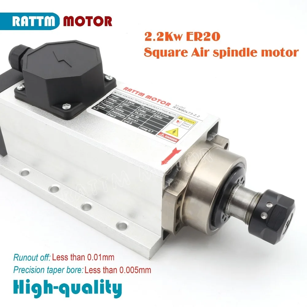 DE квадратный 2.2kw с воздушным охлаждением ЧПУ мотор шпинделя 220V 24000 об/мин ER20 квт.