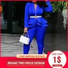 2022 весенний офисный женский синий комплект из 2 предметов: Топ и штаны, Элегантный женский повседневный деловой костюм, женская одежда