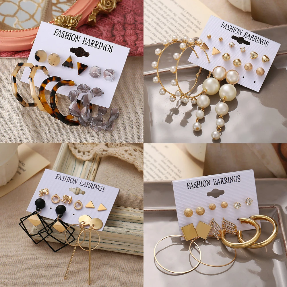 

Women Earrings Set Pearl Acrylic Earrings Fashion Simple Geometric Round Drop Earrings 2020 Female Jewelry Earring Gift