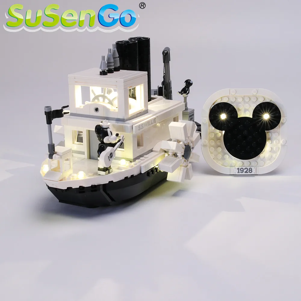 SuSenGo светодиодный световой набор для идей Steamboat Willie строительные блоки комплект освещения совместим с 21317(модель в комплект не входит