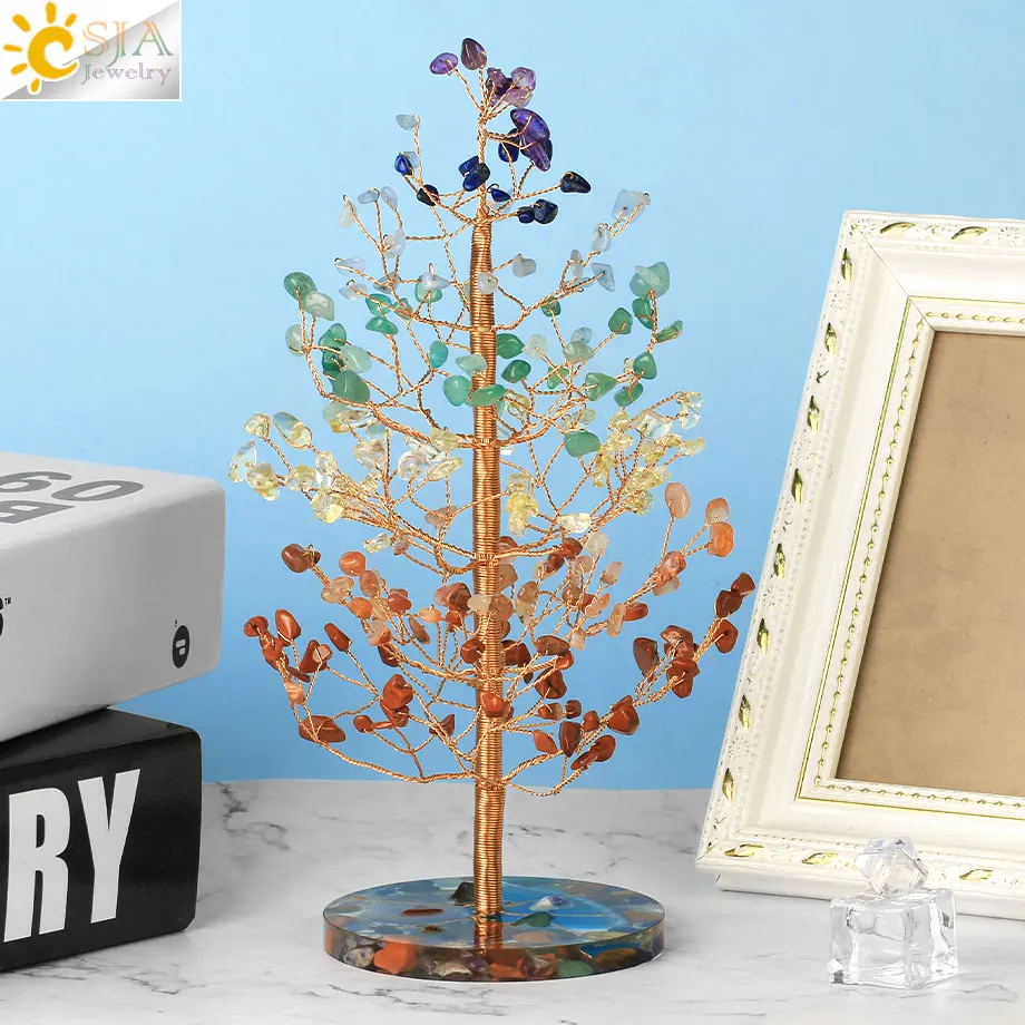 CSJA 7 Чакра натуральное Хрустальное денежное дерево с ломтиками агата круглый