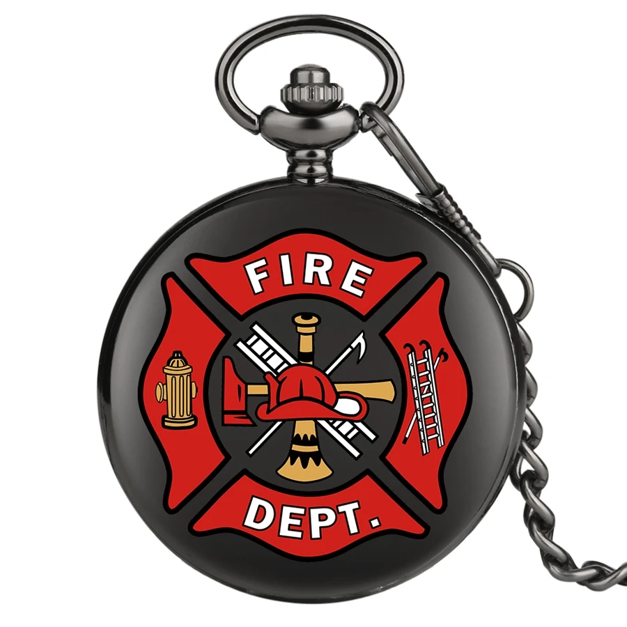 Top Brand Red Fire Fighter Quartz Pocket Watches Punk Black Firefighter Pocket Watches Unisex Gift Necklace Watch for Men Womens